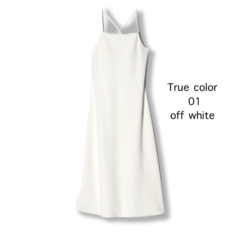 Uniqlo Crepe Jersey Bra Camisole Dress off white with Slip Lg - Picture 10 of 10